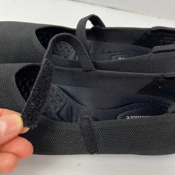 Cusolemore Sz 8.5 Square Toe Mary Jane Flats Black Knit Fabric Hidden Wedge - Picture 5 of 16